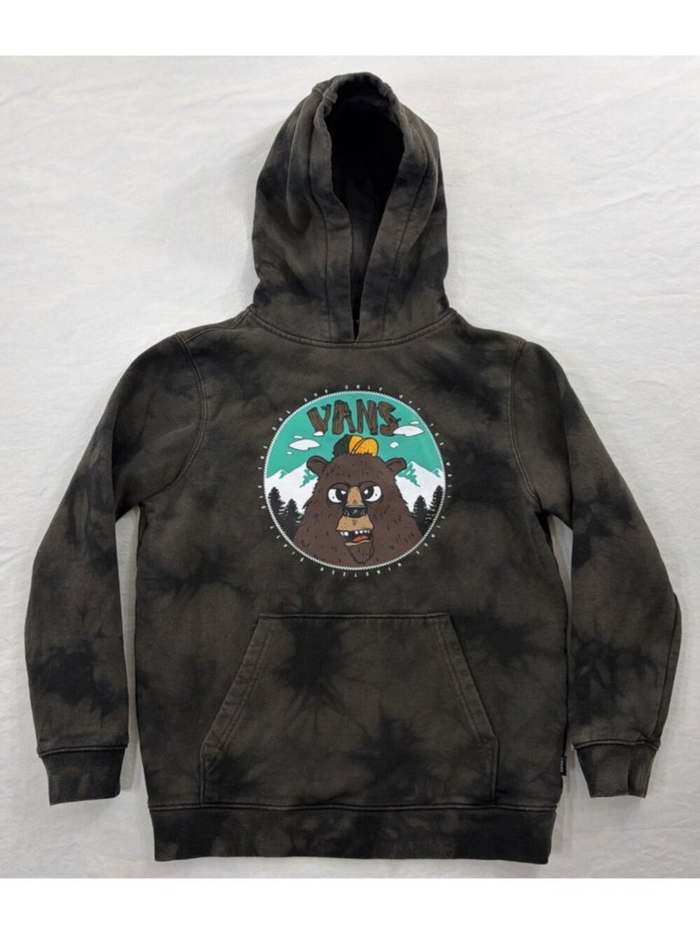 Youth Small Charcoal Tie-Dye Vans Off The Wall Hoodie With Bear
